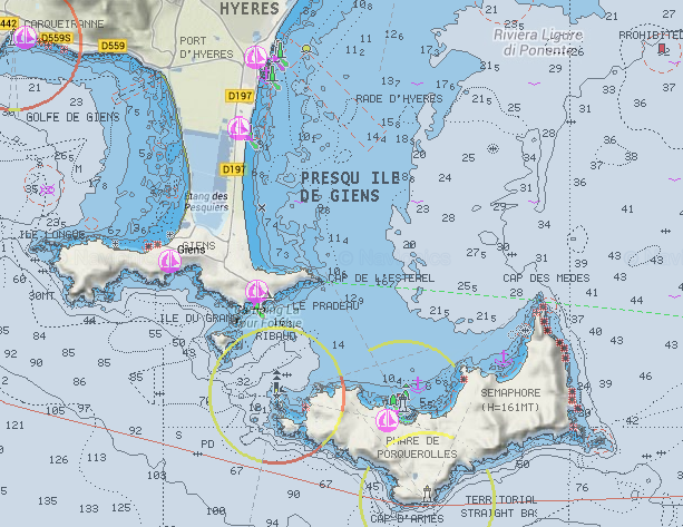 Portmaps: nautical chart with Hyères, Giens and Porquerolles (France)