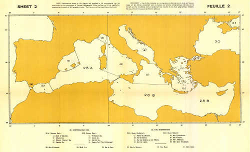 Map IHO: Limits of Oceans and Seas, sheet Mediterranean